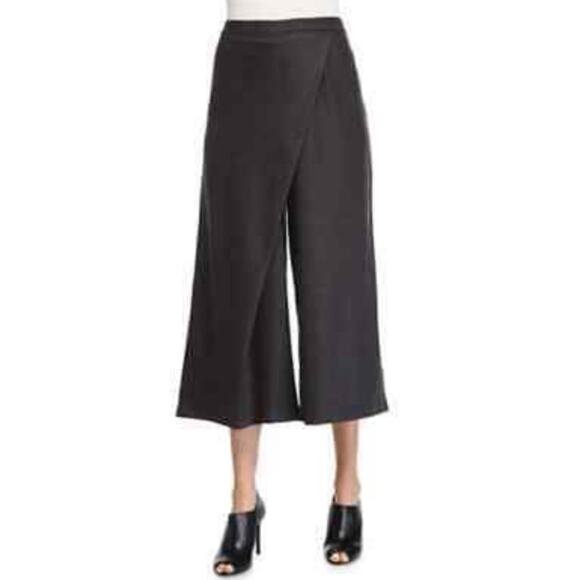 Eileen Fisher Wool Wide Leg Wrap Pant Mid Rise Crop Charcoal Gray PP FLAW - Picture 1 of 15